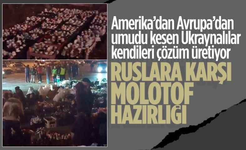Ukraynalı siviller, direniş için molotof kokteyli hazırlıyor