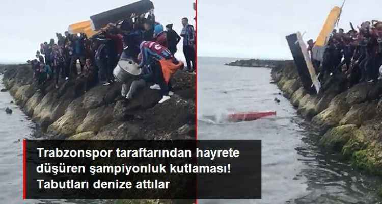 Trabzonspor taraftarından hayrete düşüren şampiyonluk kutlaması! Tabutları denize attılar