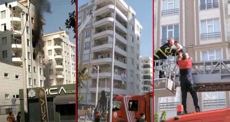 Karaköprü’de çok katlı binadaki yangında çocuklar mahsur kaldı