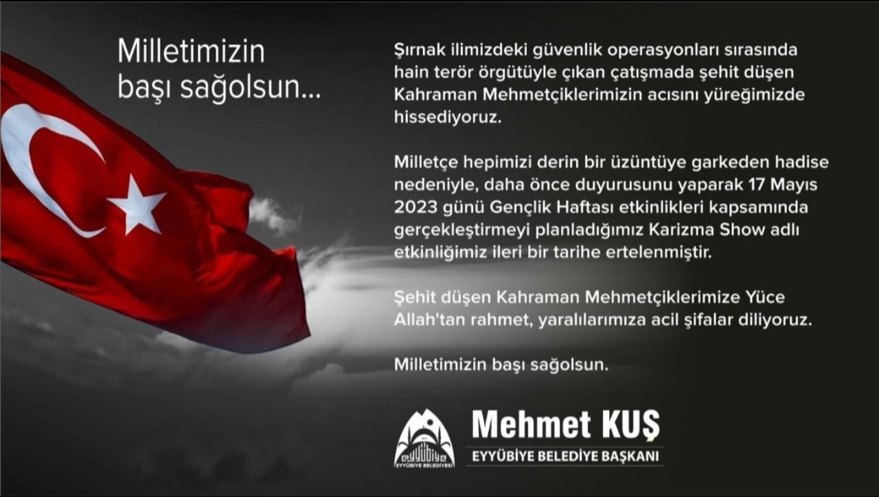 Eyyübiye Belediyesi “Karizma Show” programını erteledi