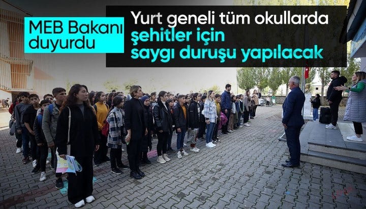 Tüm okullarda pazartesi günü şehitler için saygı duruşu yapılacak