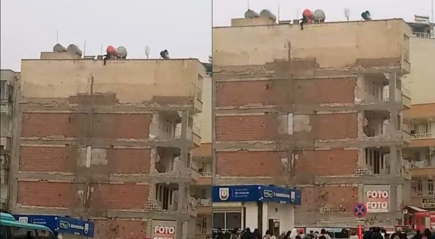 Haliliye'de ağır hasarlı binada intihar girişimi