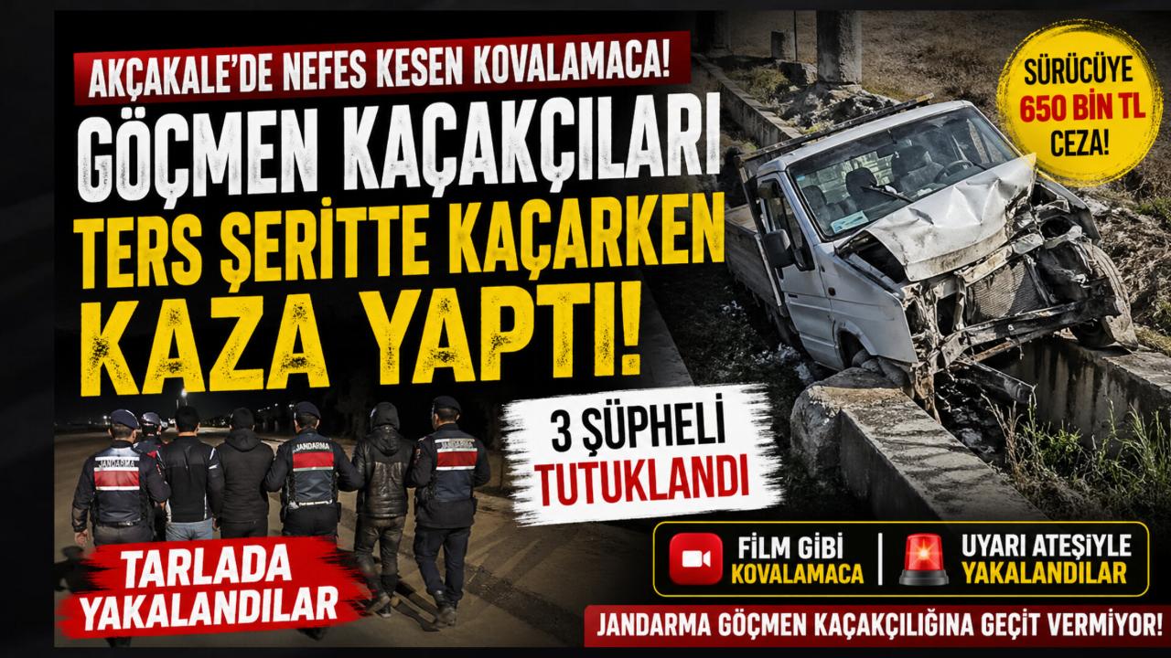 Akçakale’de Nefes Kesen Takip: Göçmen Kaçakçıları Ters Şeritte Kaçarken Kaza Yaptı, Tarlada Yakalandı