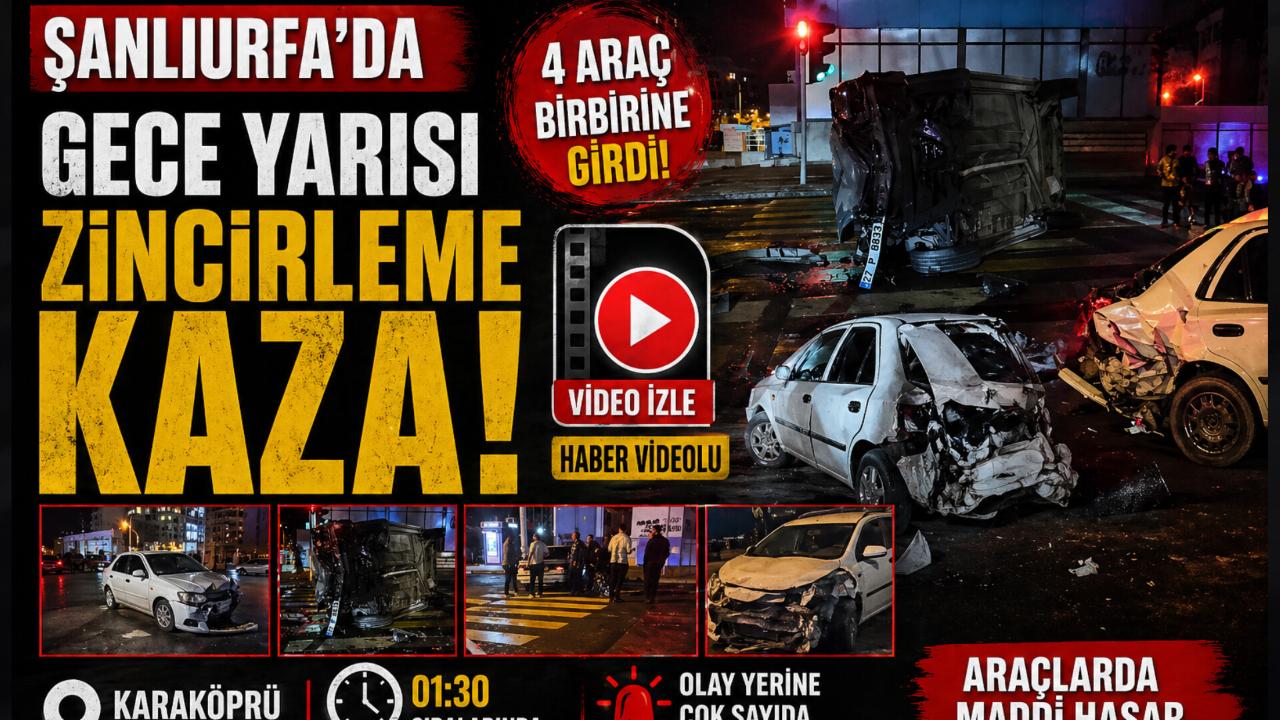 Şanlıurfa’da Gece Yarısı Zincirleme Kaza: 4 Araç Birbirine Girdi