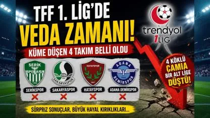 TFF 1. Lig’de Küme Düşen 4 Takım Netleşti! Büyük Hayal Kırıklığı