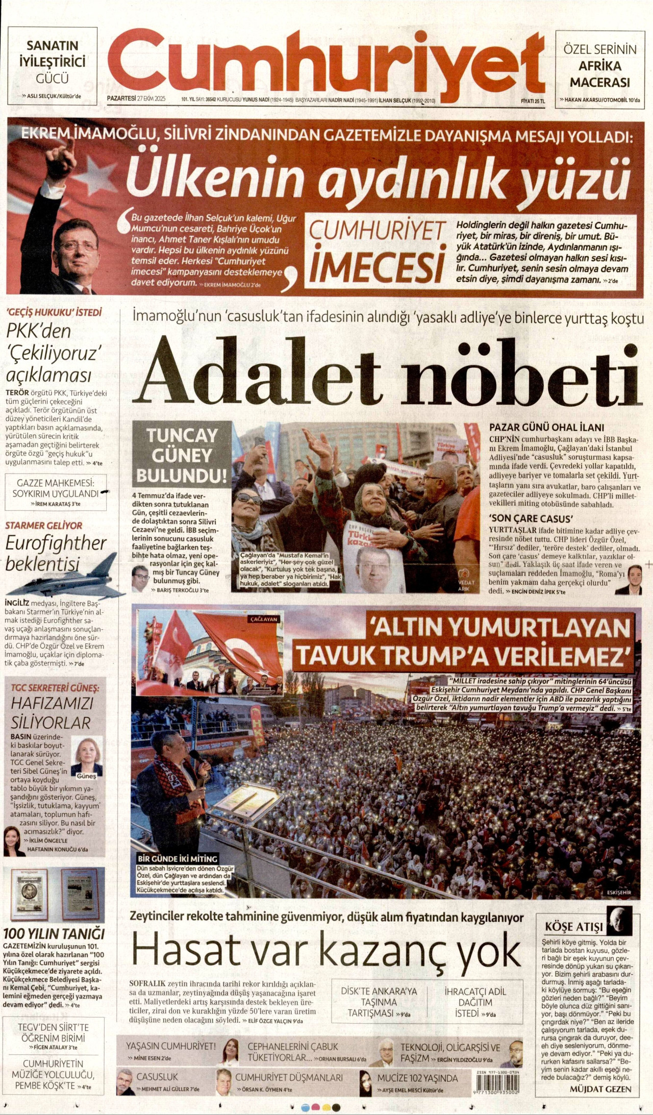 CUMHURİYET Gazete Manşeti